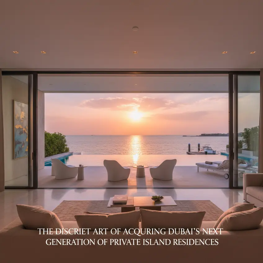 Architectural rendering of a modern luxury villa on a private island, surrounded by tropical landscaping