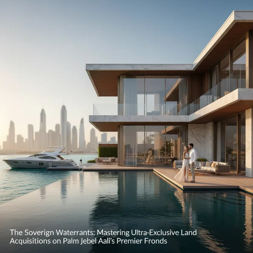 Aerial view of Palm Jebel Ali's premier fronds under development, showcasing ultra-exclusive waterfront land plots
