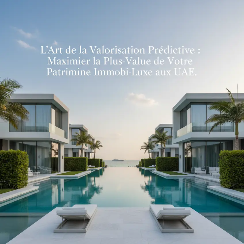 Vue aérienne des villas de luxe et des piscines sur Palm Jumeirah à Dubaï, illustrant un quartier résidentiel prime.