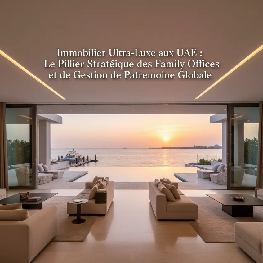 Un architecte ou un investisseur examinant des plans d'architecte détaillés sur une table, avec des vues de paysages urbains de Dubaï en arrière-plan, symbolisant la planification stratégique.