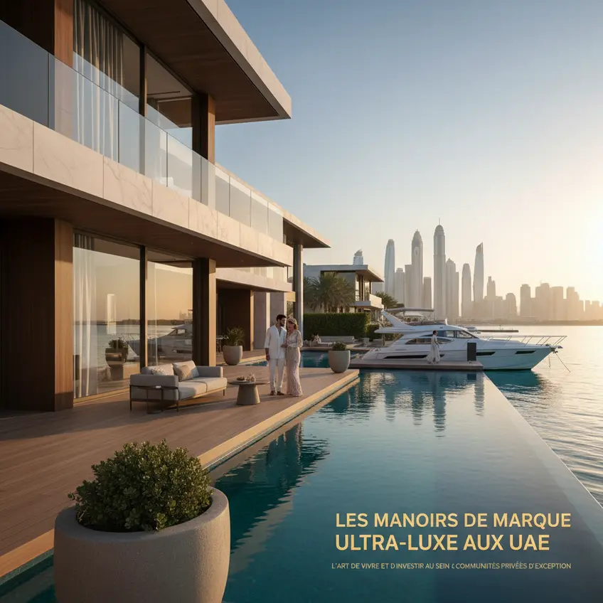 Villa de luxe avec piscine à débordement donnant sur un lagon, symbole de l'immobilier de prestige et de l'art de vivre à Dubaï