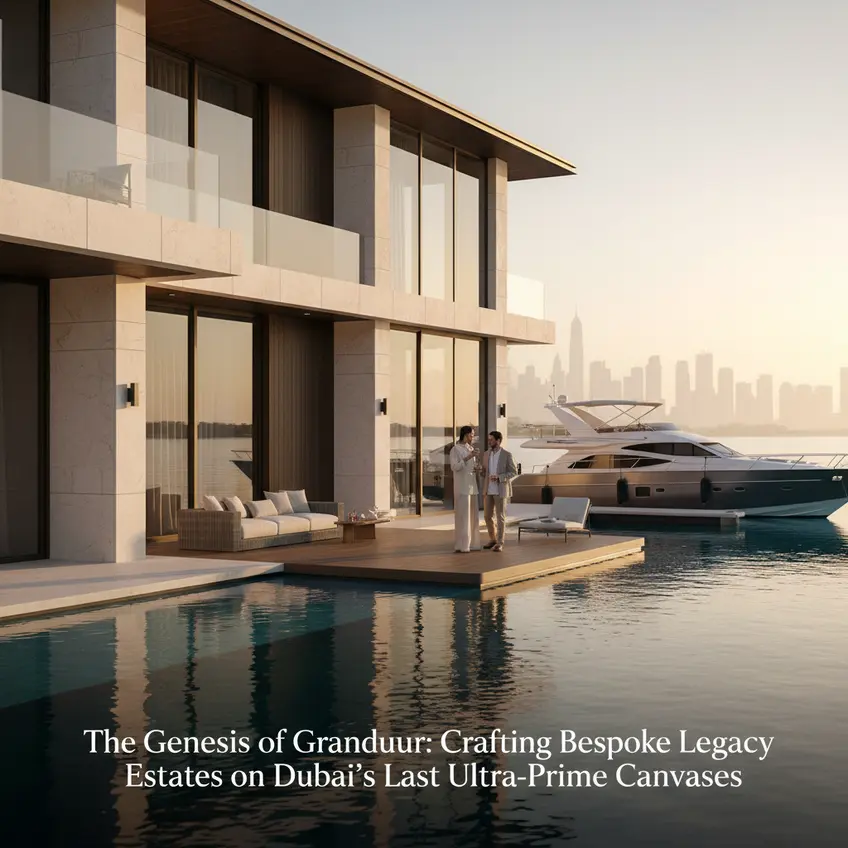 Aerial view of a sprawling luxury estate development in Dubai, symbolizing bespoke grandeur and prime real estate.