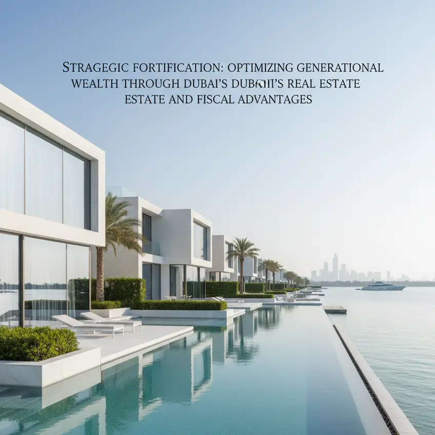 Panoramic view of a modern luxury villa with a private pool overlooking the Dubai cityscape, highlighting prime real estate and exclusive living.
