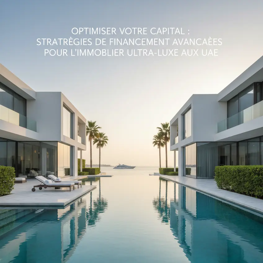 Vue aérienne de résidences de luxe et de gratte-ciel à Dubaï, soulignant l'essor immobilier de la ville.