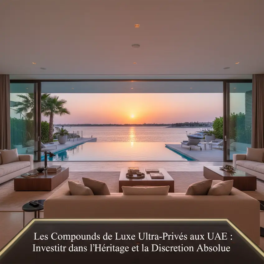 Un architecte et un client discutant des plans d'une villa de luxe dans un compound aux Émirats Arabes Unis, symbolisant l'expertise et la vision stratégique de l'investissement immobilier.