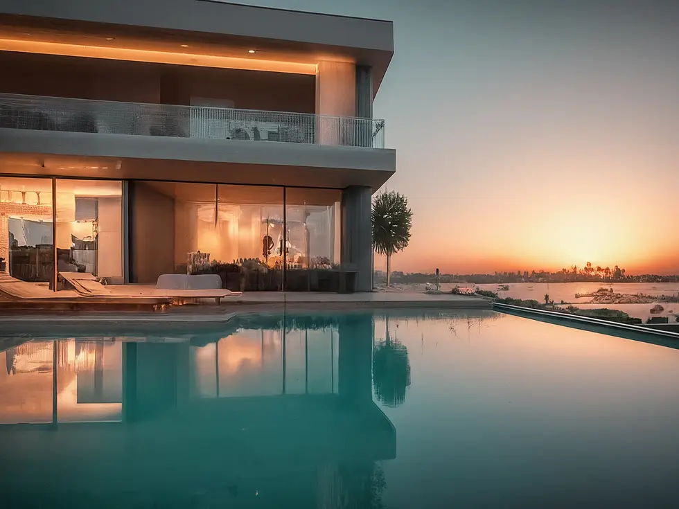 Vue aérienne panoramique de l'île artificielle Palm Jebel Ali à Dubaï, avec des villas de luxe et des yachts amarrés, symbole d'investissement ultra-luxe