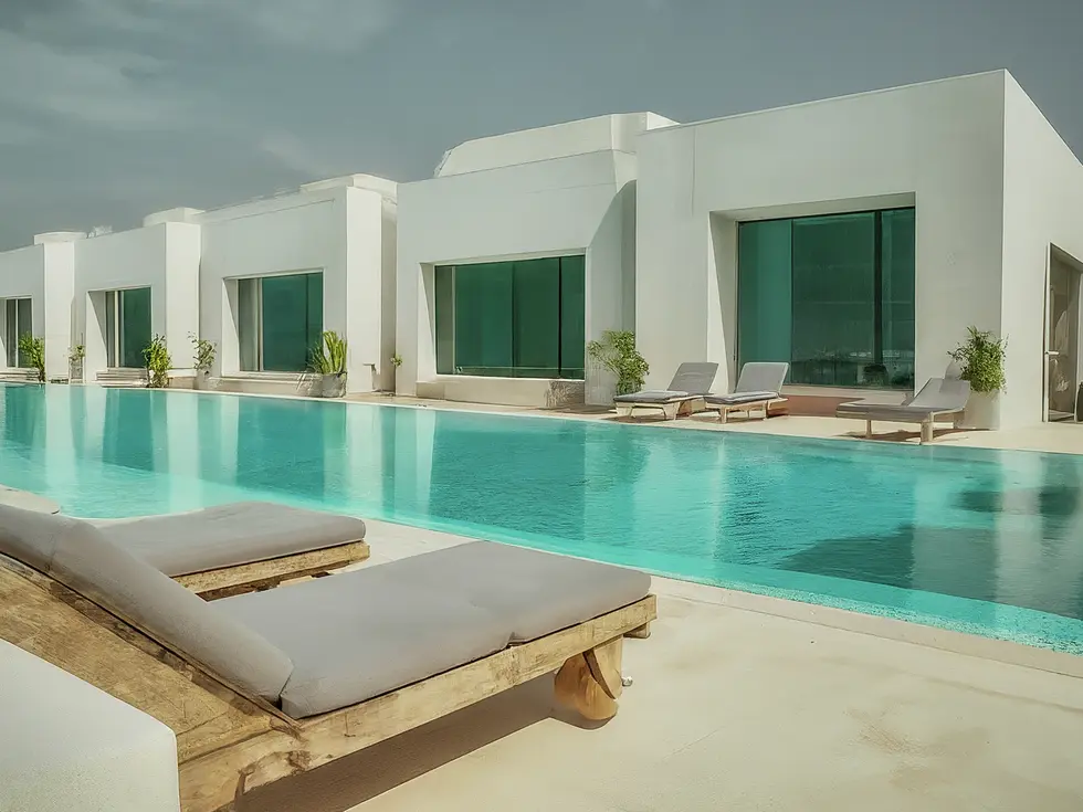 Architecte présentant les plans détaillés de développement d'une villa de luxe sur Palm Jebel Ali, soulignant le potentiel d'investissement et la vision future du projet