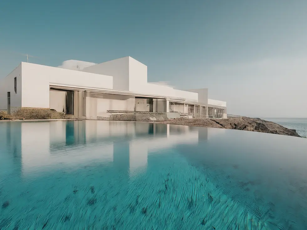 صورة جوية لفلل فاخرة تطل على شاطئ البحر في نخلة جميرا بدبي، مع الخلفية لأفق المدينة المتلألئ، تجسد العقارات الفاخرة في دبي.