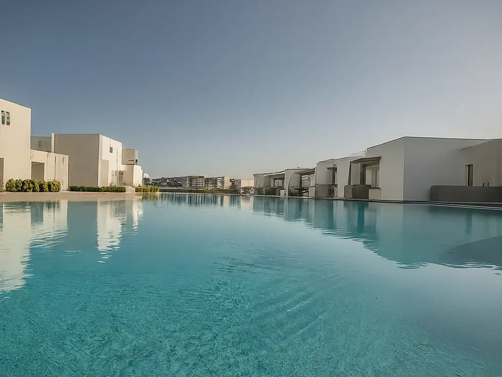 Dubai's iconic skyline at sunset, with luxury skyscrapers reflecting golden light, symbolizing economic growth and high-end property investment opportunities