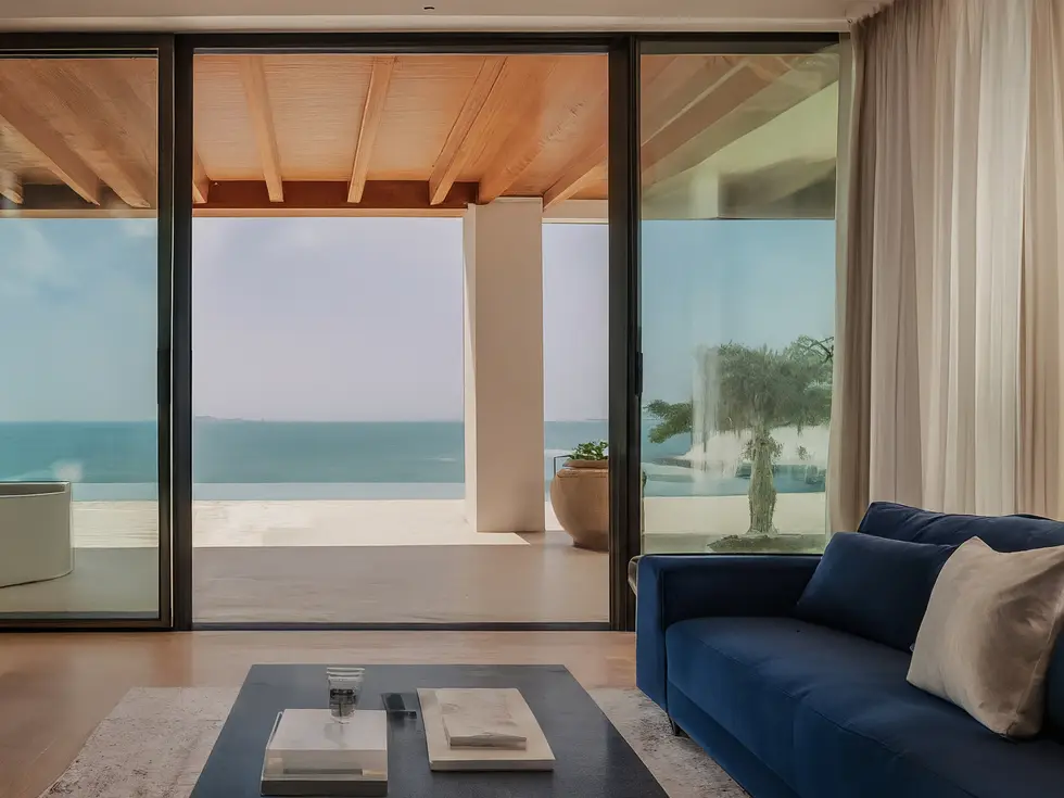 Architectural details of a modern luxury building in Dubai, highlighting sophisticated design.