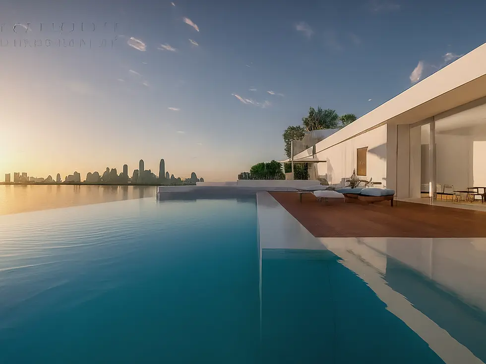 Villa de luxe avec piscine et vue sur la skyline de Dubaï, symbole de l'immobilier de prestige.
