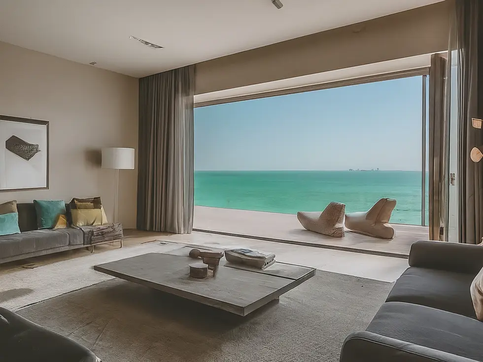 Architecte d'intérieur présentant des plans de rénovation de luxe à un client dans un bureau sophistiqué de Dubaï.