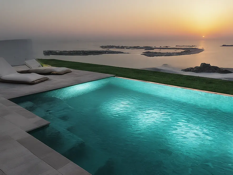 Intérieur luxueux d'une villa à Dubaï, salon spacieux avec vue sur la ville